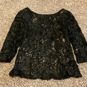 Onyx Nite Black Lace Floral Blouse